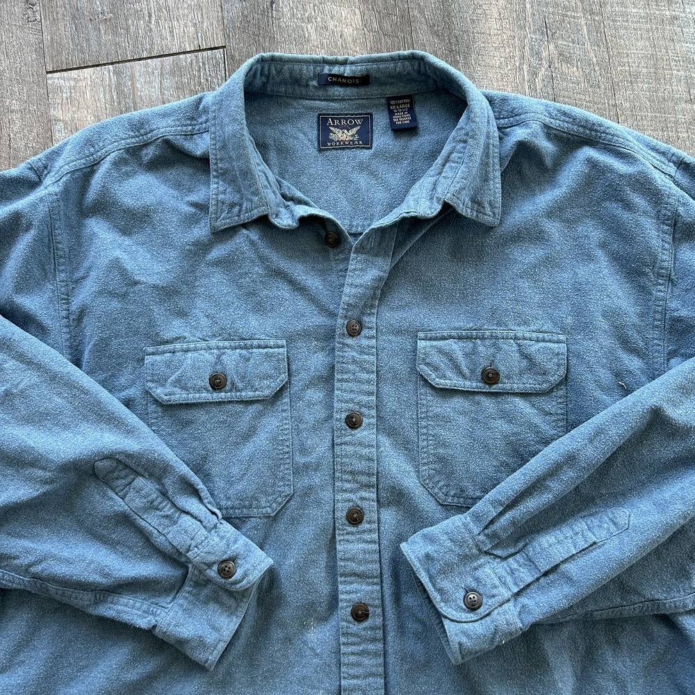 Vintage Late 80's Arrow Workwear Chamois Button Down Men's XXL Cotton Heavy
